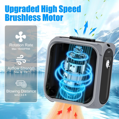 Portable Waist Fan Clip, Close-Fitting Neck Hanging Fan with Power Display and Flashlight for Outdoor Work and Travel