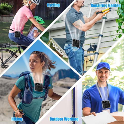 Portable Waist Fan Clip, Close-Fitting Neck Hanging Fan with Power Display and Flashlight for Outdoor Work and Travel