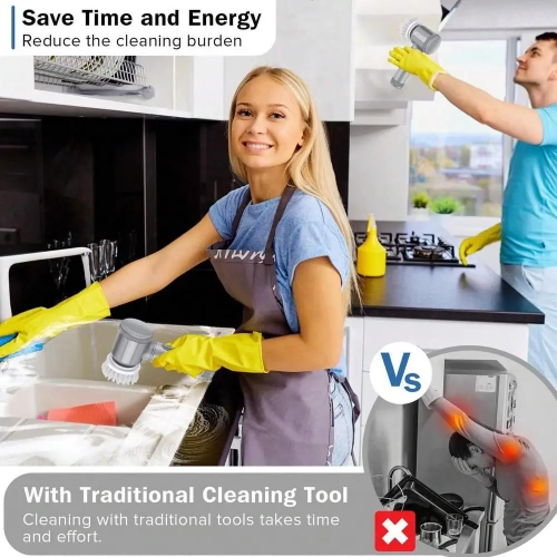 5 in 1 Electric Cleaning Brush, Portable Cordless Scrubber with Replaceable Brush Heads for Kitchen and Home Cleaning