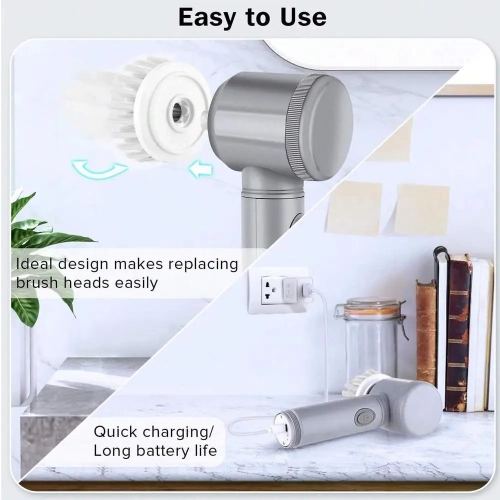 5 in 1 Electric Cleaning Brush, Portable Cordless Scrubber with Replaceable Brush Heads for Kitchen and Home Cleaning