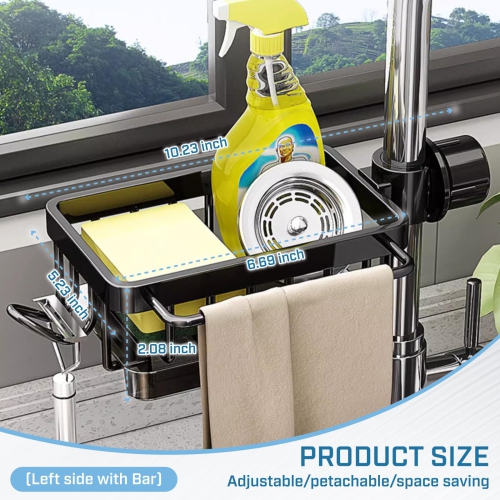 Kitchen Sink Drain Rack, Adjustable Faucet Storage Rack and Towel Holder for 0.7–1.1 Inch Round Pipes