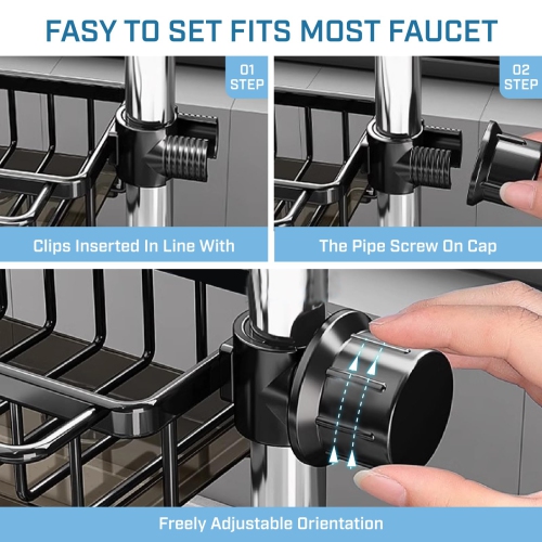 Kitchen Sink Drain Rack, Adjustable Faucet Storage Rack and Towel Holder for 0.7–1.1 Inch Round Pipes