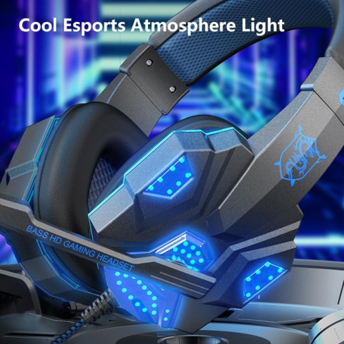 Wired headset with soft earmuffs, noise-canceling microphone, 40mm drivers, RGB lighting and braided cable, stereo surround sound