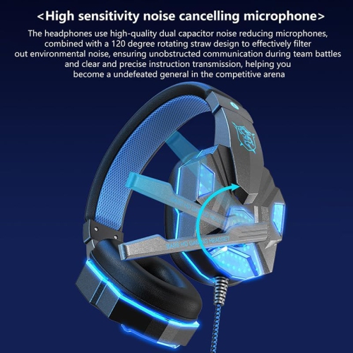 Wired headset with soft earmuffs, noise-canceling microphone, 40mm drivers, RGB lighting and braided cable, stereo surround sound
