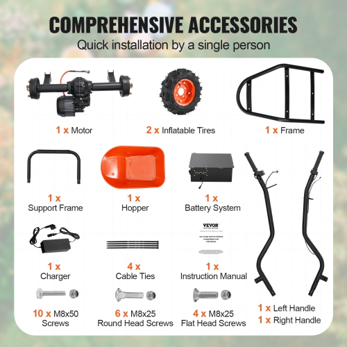 VEVOR 500W Electric Wheelbarrow Cart, Powered Utility GardenWagon Dump Cart, 7 Cu. Ft. Load & 573 lbs Capacity with Metal Handle & 16" Track Wheels,