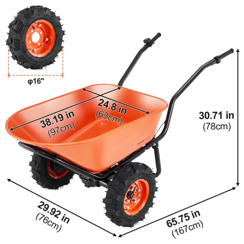 VEVOR 500W Electric Wheelbarrow Cart, Powered Utility GardenWagon Dump Cart, 7 Cu. Ft. Load & 573 lbs Capacity with Metal Handle & 16" Track Wheels,