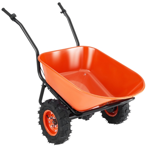 VEVOR 500W Electric Wheelbarrow Cart, Powered Utility GardenWagon Dump Cart, 7 Cu. Ft. Load & 573 lbs Capacity with Metal Handle & 16" Track Wheels,