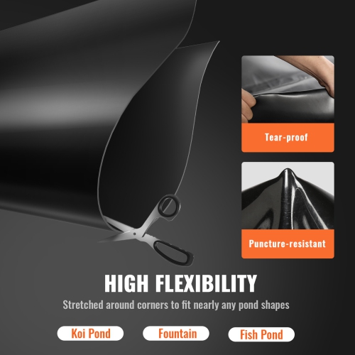 VEVOR 30 x 35 ft Pond Liner, 45 Mil Thickness, Pliable EPDM Material Pond Skins, Easy Cutting Underlayment for Fish or Koi Ponds, Water Features,