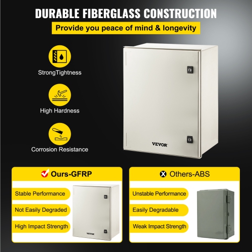 VEVOR 23.6 x 19.7 x 9.1" Fiberglass Enclosure Electrical Enclosure Box NEMA 3X Electronic Equipment Enclosure Box IP65 Weatherproof Wall-Mounted