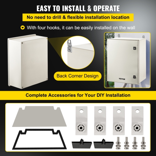 VEVOR 23.6 x 19.7 x 9.1" Fiberglass Enclosure Electrical Enclosure Box NEMA 3X Electronic Equipment Enclosure Box IP65 Weatherproof Wall-Mounted