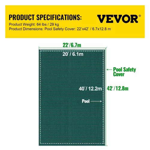 VEVOR 20x40ft Pool Safety Cover Fits Rectangle Inground Pools, Safety Pool Cover with Drainage Holes, Mesh Solid Pool Cover for Swimming Pool, Winter