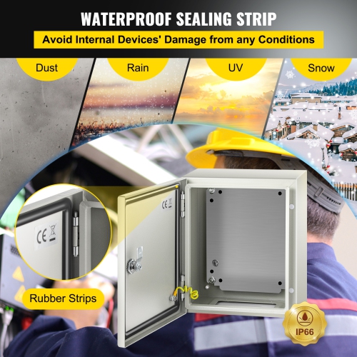 VEVOR 12'' x 10'' x 6'' Steel Electrical Box Electrical Enclosure Box, Carbon Steel Hinged Junction Box, IP65 Weatherproof Metal Box Wall-Mounted