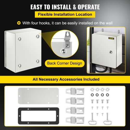 VEVOR 12'' x 10'' x 6'' Steel Electrical Box Electrical Enclosure Box, Carbon Steel Hinged Junction Box, IP65 Weatherproof Metal Box Wall-Mounted