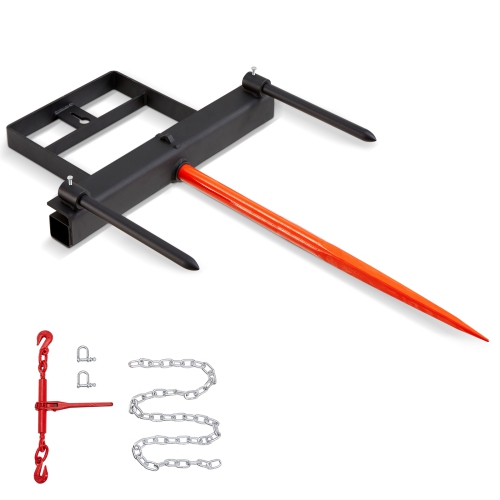 VEVOR 39" Hay Spear, Bale Spears 1600lbs Loading Capacity, Skid Steer Loader Tractor Bucket Attachment with 2pcs 17.5" Stabilizer Spears and 60"