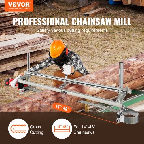 VEVOR 14"-48" Chainsaw Mill, Portable Sawmill Guide Bar, Galvanized Steel Chainsaw Planking Mill with 0.2"-11.81" Cutting Thickness, Wood Lumber