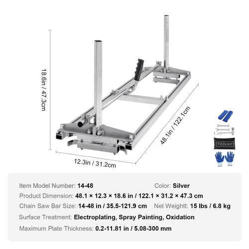 VEVOR 14"-48" Chainsaw Mill, Portable Sawmill Guide Bar, Galvanized Steel Chainsaw Planking Mill with 0.2"-11.81" Cutting Thickness, Wood Lumber
