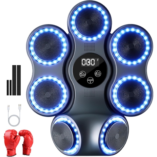 Music boxing training artifact, smart Bluetooth electronic target, uppercut wall target, home fitness strength reaction trainer) - with adult gloves