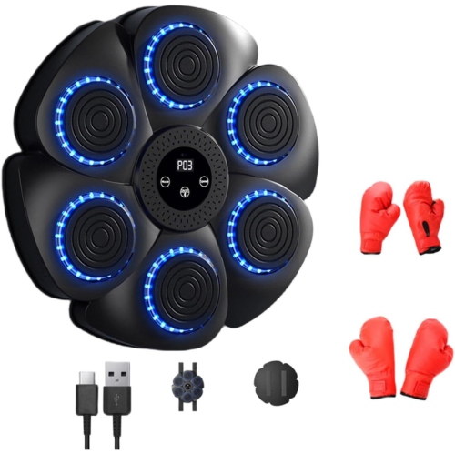 Tapis de boxe mural, cible murale de boxe domestique, cible de boxe, musique Bluetooth noire, avec une paire de gants pour enfants et adultes