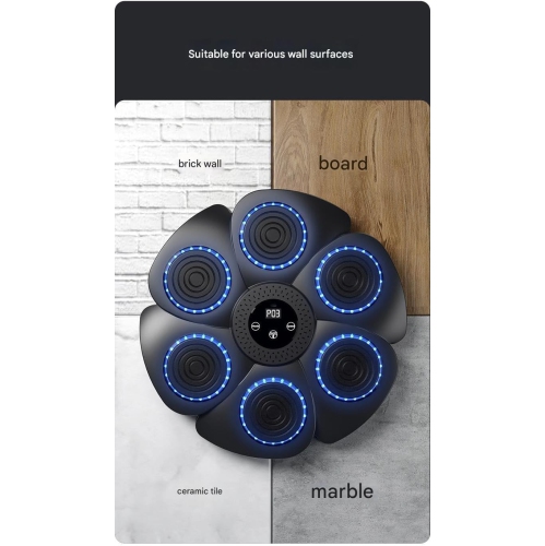 Tapis de boxe mural, cible murale de boxe domestique, cible de boxe, musique Bluetooth noire, avec une paire de gants pour enfants et adultes