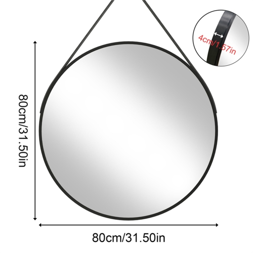 Artloge 24 Inch Round Wall Mirror wiith Black Aluminium Frame and Leather Strap for Bathroom Living Room Bedroom