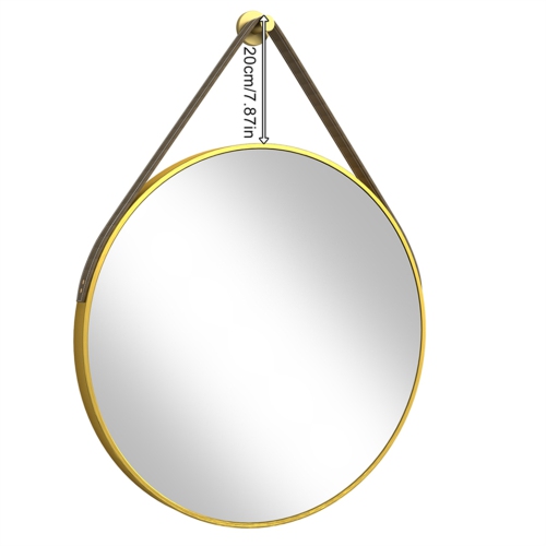 Artloge 32 Inch Round Wall Mirror wiith Gold Aluminium Frame and Leather Strap for Bathroom Living Room Bedroom