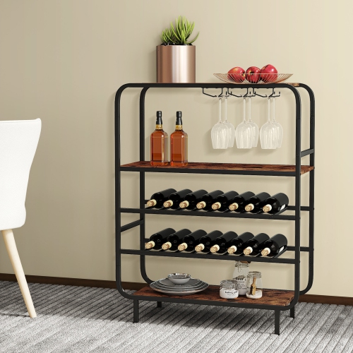 Gymax 16 Bottle Wine Rack w/ Glass Holders Metal Frame Storage Shelf for Kitchen
