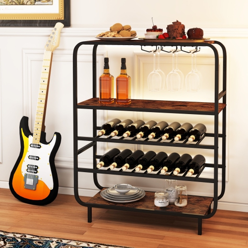 Gymax 16 Bottle Wine Rack w/ Glass Holders Metal Frame Storage Shelf for Kitchen