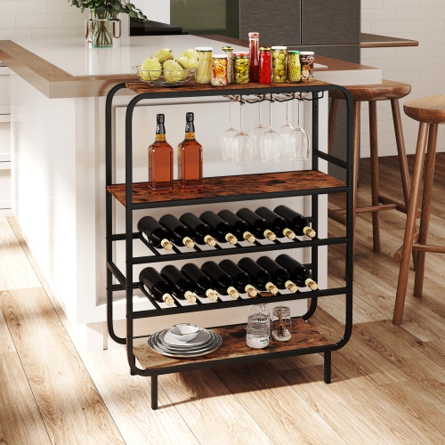 Gymax 16 Bottle Wine Rack w/ Glass Holders Metal Frame Storage Shelf for Kitchen