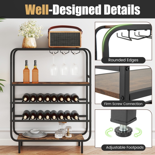 Gymax 16 Bottle Wine Rack w/ Glass Holders Metal Frame Storage Shelf for Kitchen