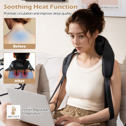 Gymax Neck Shoulder Massager w/ 2 Heat Levels for Pain Relief Neck Massager Pillow