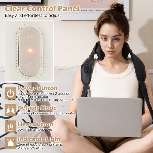 Gymax Neck Shoulder Massager w/ 2 Heat Levels for Pain Relief Neck Massager Pillow