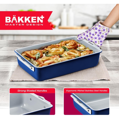 Ensemble de plats de cuisson empilables de 8 pièces de Bakken – Revêtement en céramique non toxique, sans PFOA/PTFE, allant au four, poignées