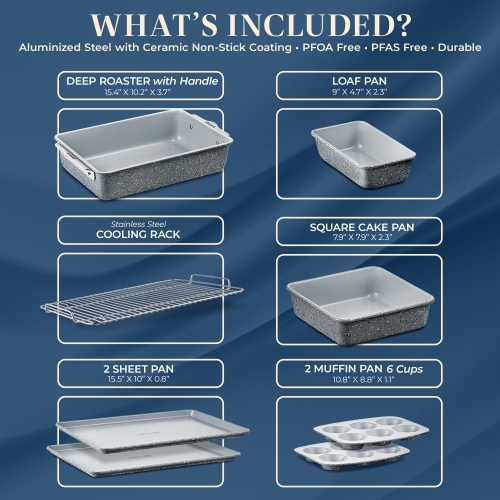 Ensemble de plats de cuisson empilables de 8 pièces de Bakken – Revêtement en céramique non toxique, sans PFOA/PTFE, allant au four, poignées