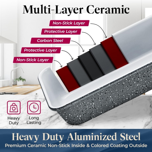 Ensemble de plats de cuisson empilables de 8 pièces de Bakken – Revêtement en céramique non toxique, sans PFOA/PTFE, allant au four, poignées