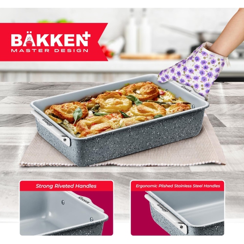 Ensemble de plats de cuisson empilables de 8 pièces de Bakken – Revêtement en céramique non toxique, sans PFOA/PTFE, allant au four, poignées