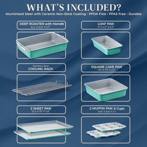 Ensemble de plats de cuisson empilables de 8 pièces de Bakken – Revêtement en céramique non toxique, sans PFOA/PTFE, allant au four, poignées