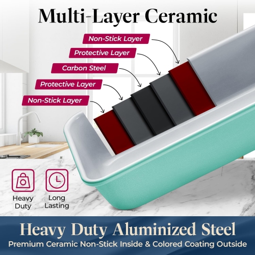 Ensemble de plats de cuisson empilables de 8 pièces de Bakken – Revêtement en céramique non toxique, sans PFOA/PTFE, allant au four, poignées