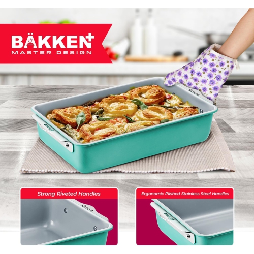 Ensemble de plats de cuisson empilables de 8 pièces de Bakken – Revêtement en céramique non toxique, sans PFOA/PTFE, allant au four, poignées
