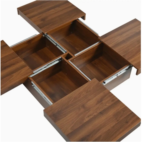 Table basse carrée moderne – Placage noyer avec dessus coulissant, 39,4 po