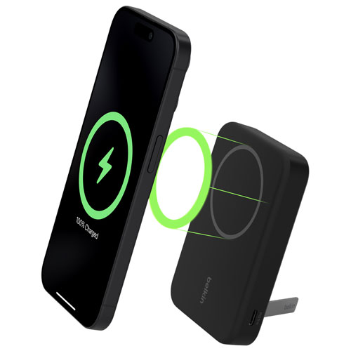 Chargeur portable magnétique de 8000 mAh BoostCharge Pro de Belkin avec chargeur Qi2 de 15 W et câble - Noir