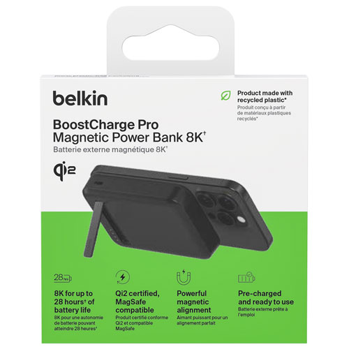 Chargeur portable magnétique de 8000 mAh BoostCharge Pro de Belkin avec chargeur Qi2 de 15 W et câble - Noir