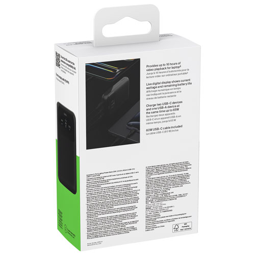 Chargeur portable à trois ports USB de 19 200 mAh BoostCharge Pro de Belkin - Noir