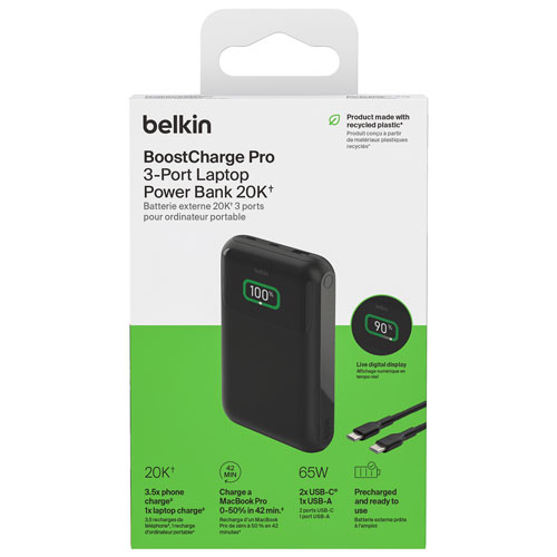 Chargeur portable à trois ports USB de 19 200 mAh BoostCharge Pro de Belkin - Noir