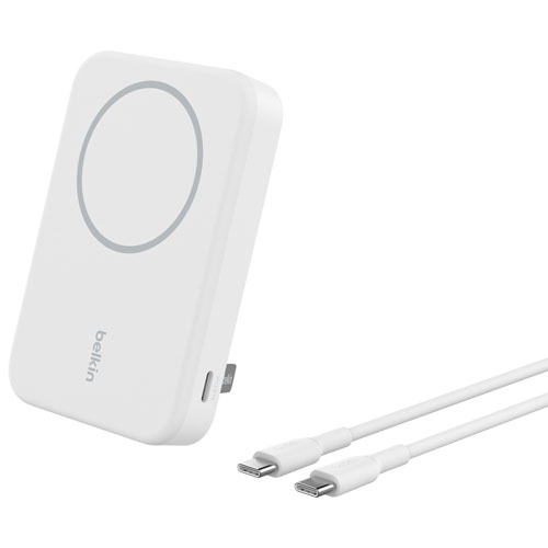 Belkin BoostCharge Pro Magnetic 10000 mAh Power Bank with Qi2 15W Charging + Cable - White