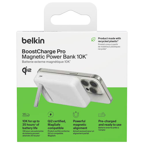 Belkin BoostCharge Pro Magnetic 10000 mAh Power Bank with Qi2 15W Charging + Cable - White