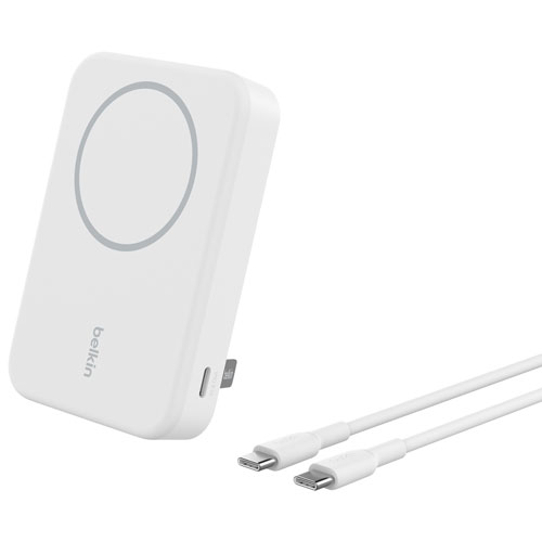 Belkin BoostCharge Pro Magnetic 10000 mAh Power Bank with Qi2 15W Charging + Cable - White