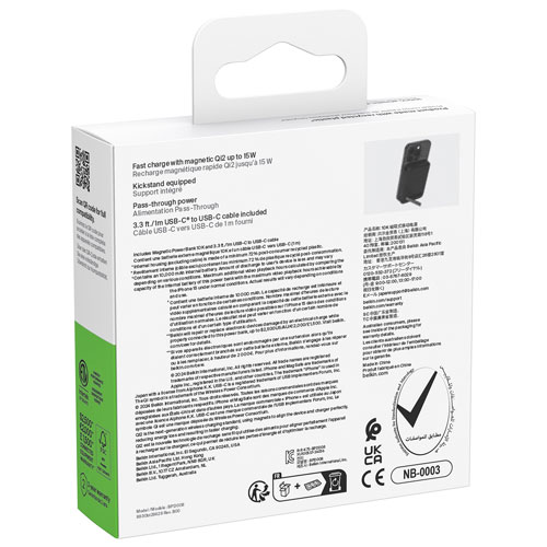 Belkin BoostCharge Pro Magnetic 10000 mAh Power Bank with Qi2 15W Charging + Cable - Black