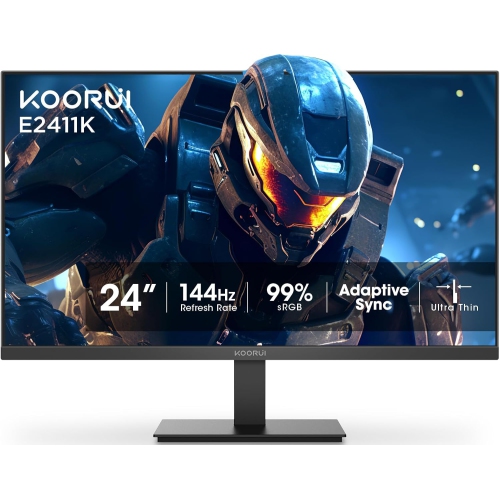 KOORUI E2411K 24" 1920 x 1080 FHD 144Hz Gaming Monitor, IPS Panel, Adaptive Sync, 5ms, VESA 100x100mm, Eye Care, HDMI, VGA