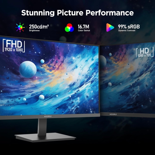 KOORUI E2411K 24" 1920 x 1080 FHD 144Hz Gaming Monitor, IPS Panel, Adaptive Sync, 5ms, VESA 100x100mm, Eye Care, HDMI, VGA