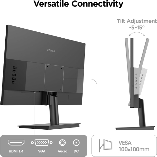 KOORUI E2411K 24" 1920 x 1080 FHD 144Hz Gaming Monitor, IPS Panel, Adaptive Sync, 5ms, VESA 100x100mm, Eye Care, HDMI, VGA